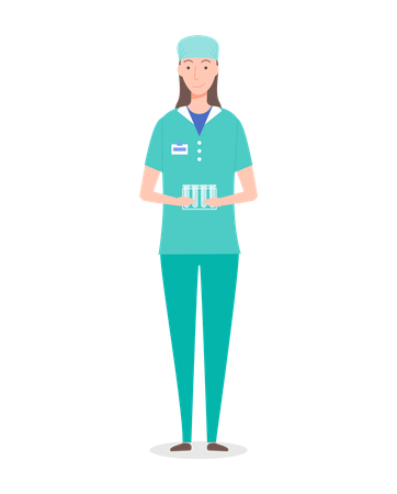 Laboratory assistant woman holding stand with empty test tubes  Illustration