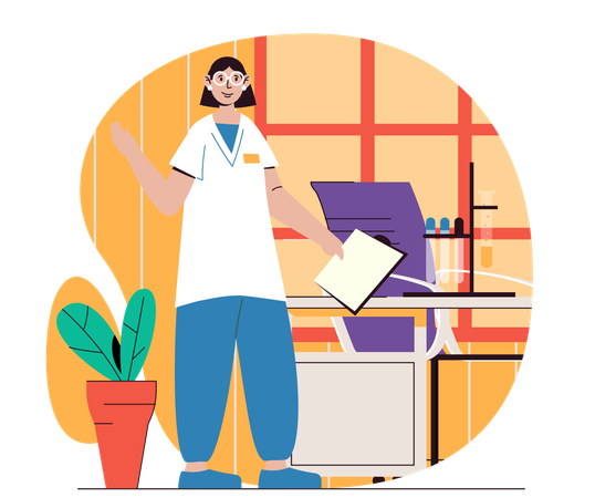 Laboratory assistant works on patient reports  Illustration