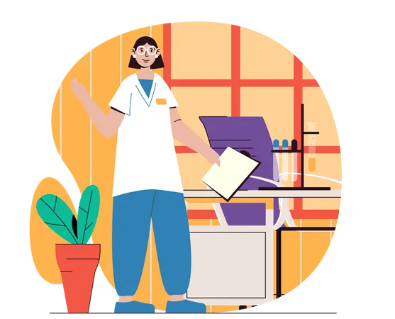 Laboratory assistant works on patient reports  Illustration