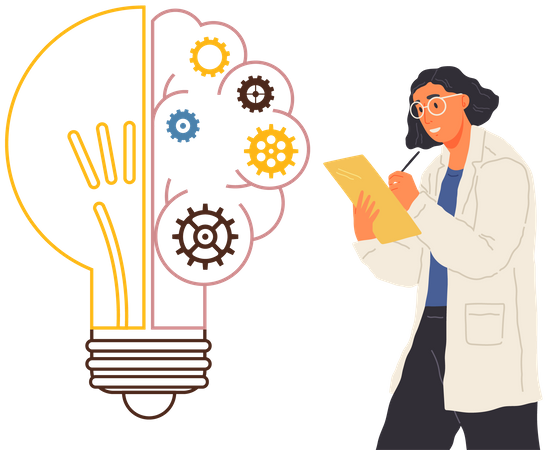 Laboratory assistant works with business creative plan, create idea of new project, planning startup Illustration