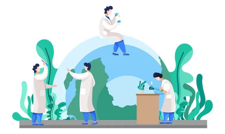 Laboratory assistants conduct experiments with plants  Illustration