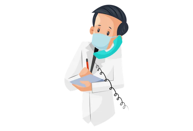 Laboratory boy talking on the phone and taking medicine order  Illustration