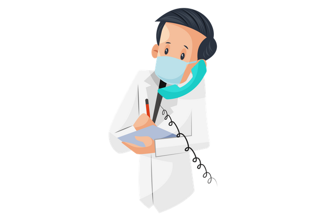 Laboratory boy talking on the phone and taking medicine order  Illustration