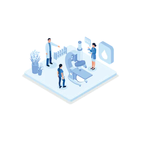 Laboratory doctor testing patients urine and blood samples  Illustration