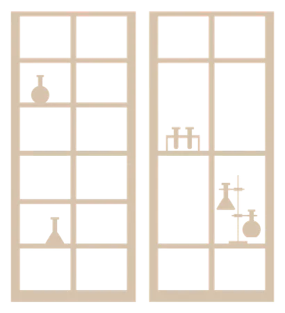 Laboratory Furniture Shelf with Tubes and Flasks  Illustration