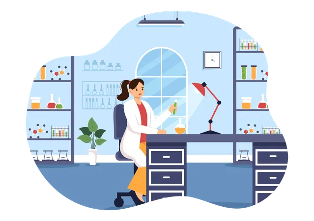 Laboratory professor performs experiments on virus  Illustration