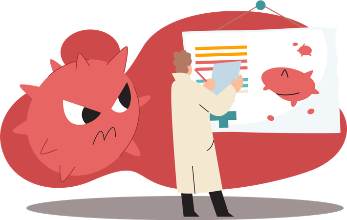 Laboratory researcher with test tube doing research on virus  Illustration