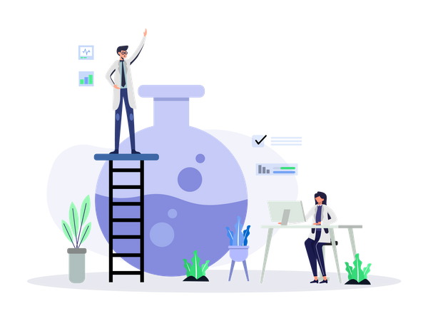 Laboratory Team Doing Experiment  Illustration