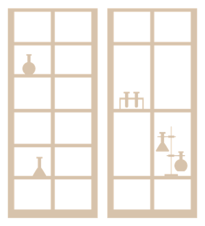 Labormöbel-Regal mit Röhrchen und Flaschen  Illustration