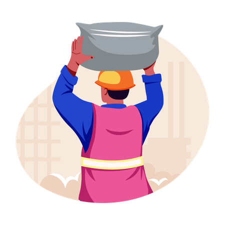 Labour carrying cement sack  Illustration