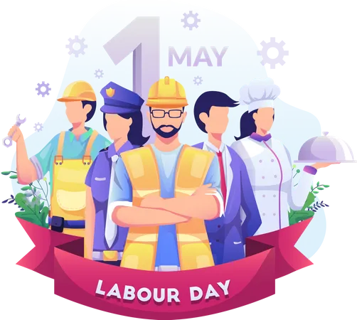A Group Of People In Different Professions Businessman Chef Policewoman Construction Workers Celebrate Labour Day On 1 Th May Flat Vector Illustration Illustration