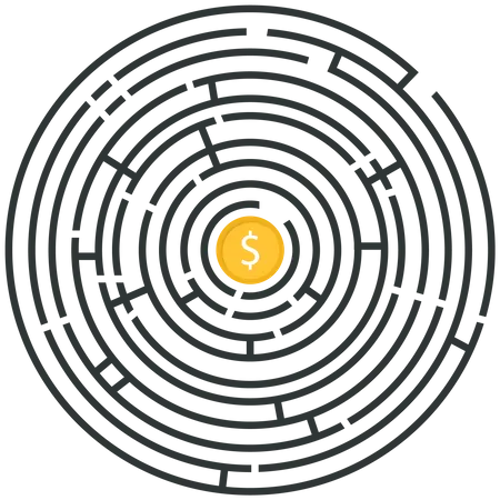 Labyrinth with a dollar coin  Illustration