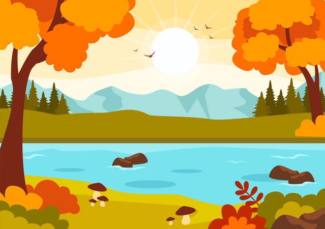 Lac en automne  Illustration