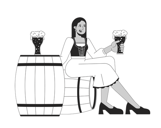 Lächelnde arabische Frau mit Bier auf Fass sitzend  Illustration