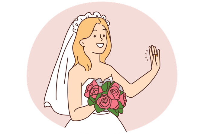 Lächelnde Braut mit Blumenstrauß in den Händen  Illustration