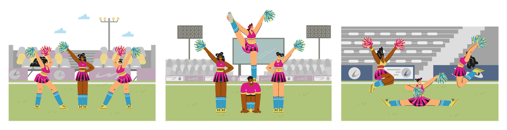 Lächelnde Cheerleader im Stadion  Illustration