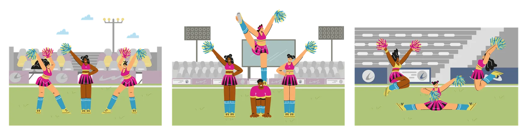 Lächelnde Cheerleader im Stadion  Illustration