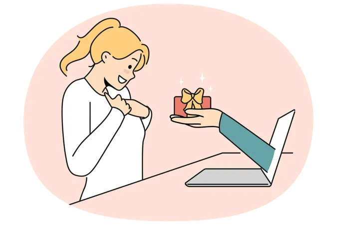 Lächelnde Frau begeistert von Online-Geschenk  Illustration