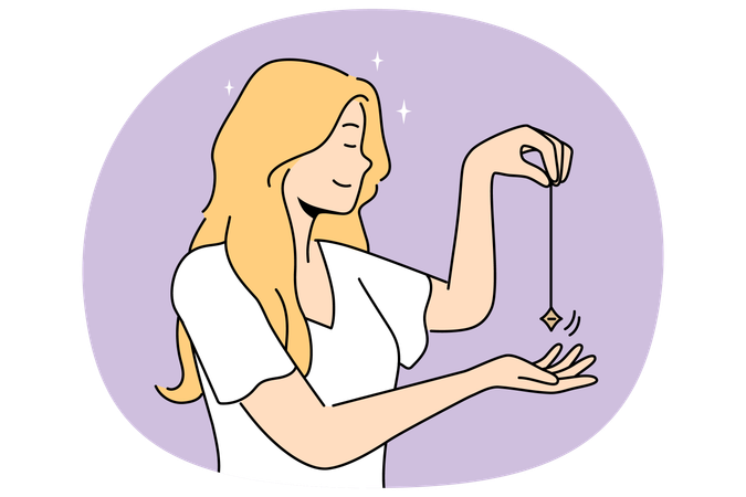 Lächelnde Frau mit Pendel für spirituelle Praxis  Illustration