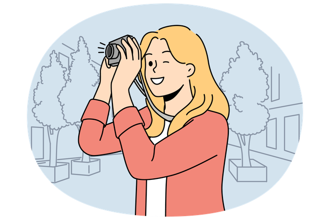 Lächelnde Frau macht Fotos mit der Kamera  Illustration