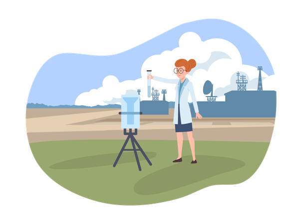 Lächelnde Meteorologin, die im Freien arbeitet  Illustration