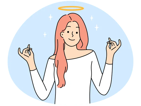Lächelnde Frau mit Heiligenschein über dem Kopf  Illustration