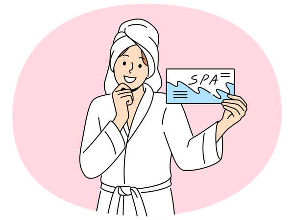 Lächelnde Frau mit Spa-Gutschein in den Händen  Illustration