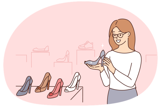 Lächelnde Frau wählt Absätze im Geschäft  Illustration