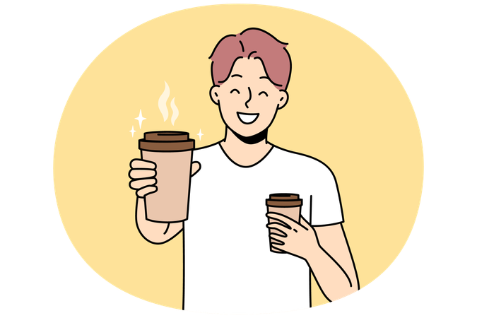 Lächelnde junge bieten Kaffee im Becher zum Mitnehmen  Illustration