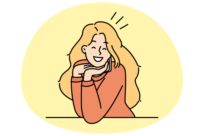 Lächelnde junge Frau, die optimistisch und fröhlich in die Kamera blickt.  Illustration