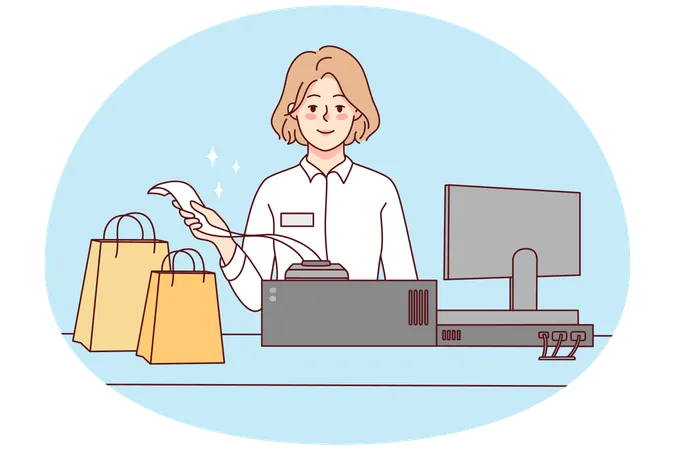 Lächelnde Kassiererin an der Kasse  Illustration