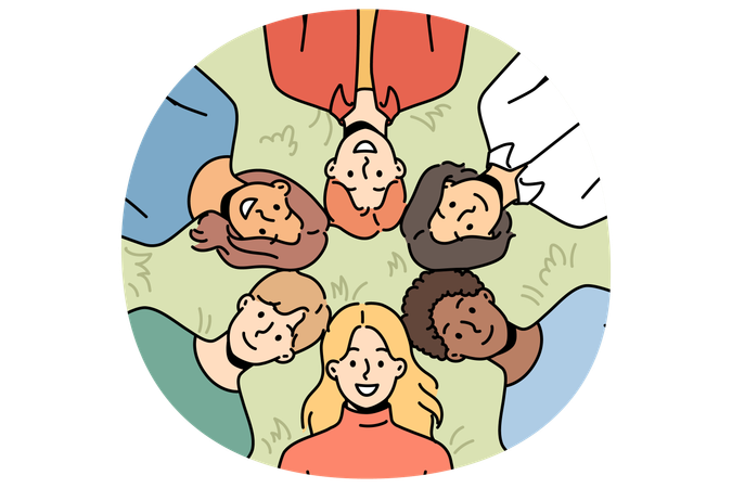 Lächelnde Menschen entspannen gemeinsam im Park  Illustration