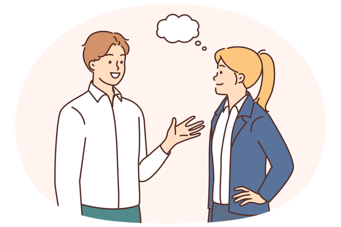 Lächelnde Mitarbeiter diskutieren Ideen  Illustration