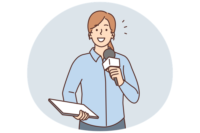 Lächelnde Reporterin mit Mikrofon  Illustration