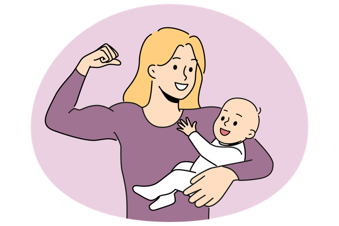 Lächelnde starke Mutter hält Baby in den Händen  Illustration