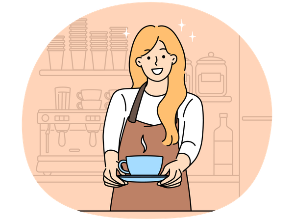 Lächelnder Barista bietet Kaffee im Café an  Illustration