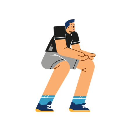Lächelnder kleiner Junge hockte und bereit, Volleyball zu spielen  Illustration