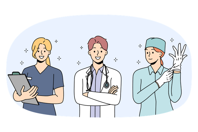 Lächelnder, vielfältiger Arzt in Uniform im Krankenhaus  Illustration