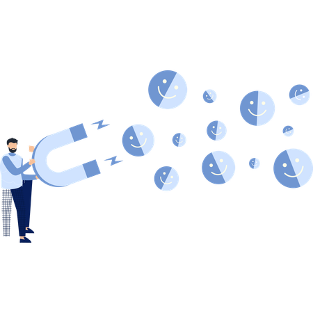 Magnet mit lächelndem Gesicht, der positive Emotionen anzieht  Illustration