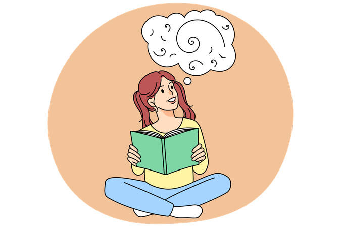 Lächelndes Mädchen lesen Buch vorstellen  Illustration