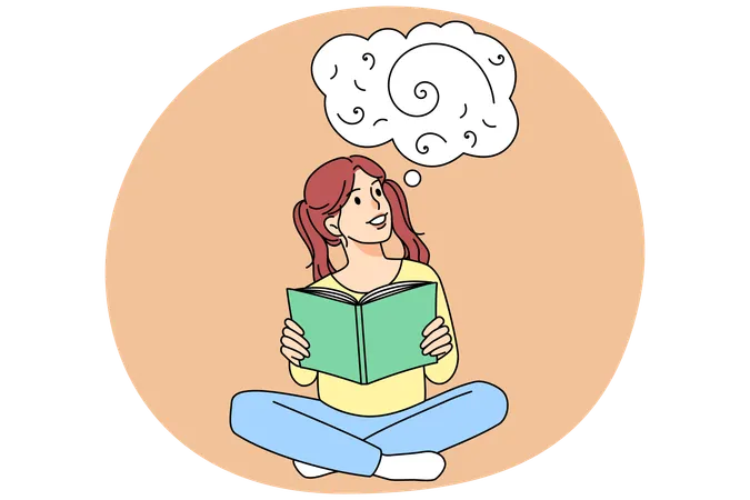 Lächelndes Mädchen lesen Buch vorstellen  Illustration