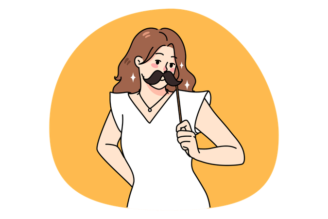 Lächelndes Mädchen mit Schnurrbart auf Stick auf Party-Event  Illustration