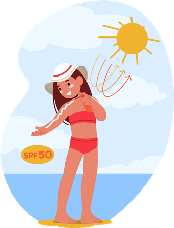 Lächelndes Mädchen trägt Hautcreme auf  Illustration