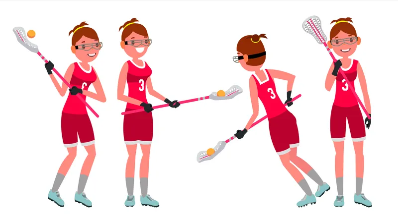 Lacrosse Female Player Vector. High School Or Colleges Girl. Team Members. Professional Athlete. Sport Competitions. Flat Cartoon Illustration Illustration