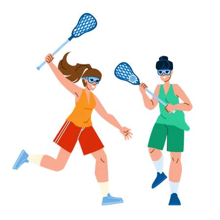Lacrosse Sport Woman Vector Game Athlete Competition Field Team Athletic Player Stick Action Lacrosse Sport Woman Character People Flat Cartoon Illustration Illustration