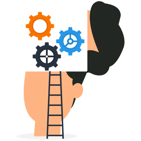 Ladder and gears on the human head  Illustration