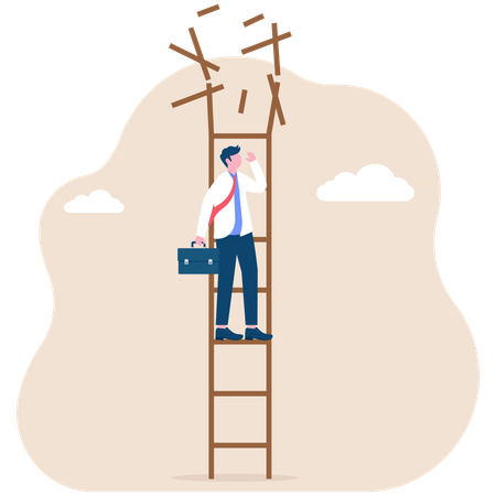 Ladder of businessman broke down from above  Illustration