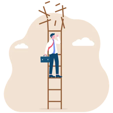 Ladder of businessman broke down from above  Illustration