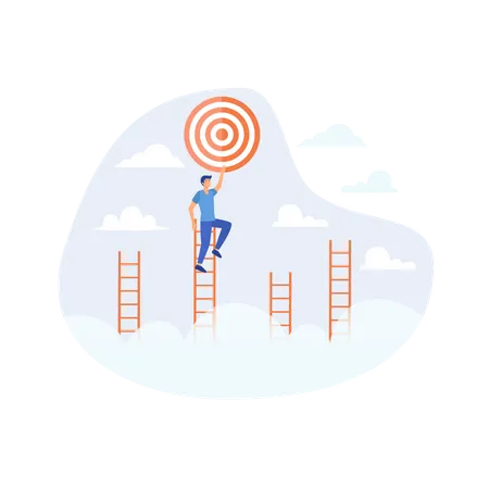 Ladder Of Success To Reach Goal Or Target Challenge To Achieve Goal Strategy Or Motivation To Win Competition Ambition Or Aspiration Concept Flat Vector Modern Illustration Illustration
