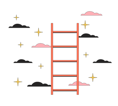 Ladder to stars clouds black and white 2D line cartoon object  일러스트레이션